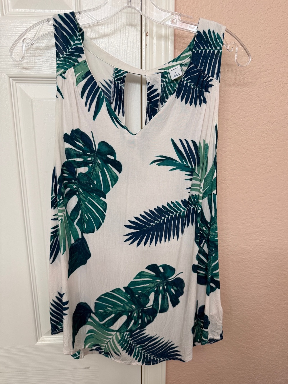 Old Navy White Palm Leaf Keyhole Tank Top - Size Large